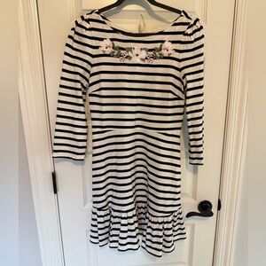 Kate spade Broome Street black and white dress with floral embroidery